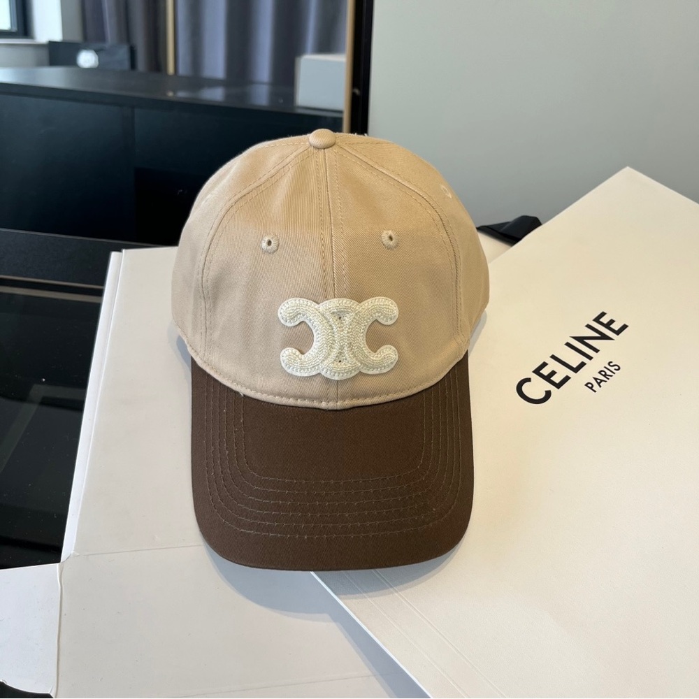 Celine Beige and Brown Triomphe Patch Baseball Cap - image 1